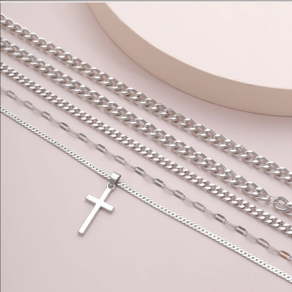 New Cross Female Silver Color Thick Chain Necklace - Picture 3 of 7